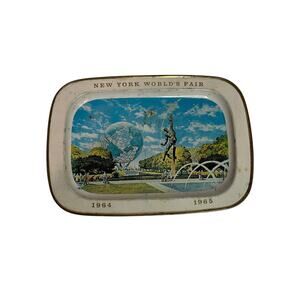New Work Worlds Fair 1964 Small Tray Unisphere Steel 312 White Fabcraft